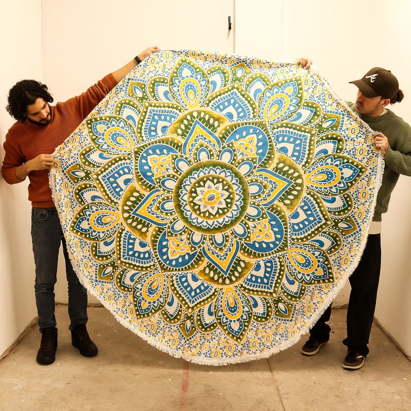 Velika Mandala Okrugla Dekoracija (180cm) – Žuta & Plava
