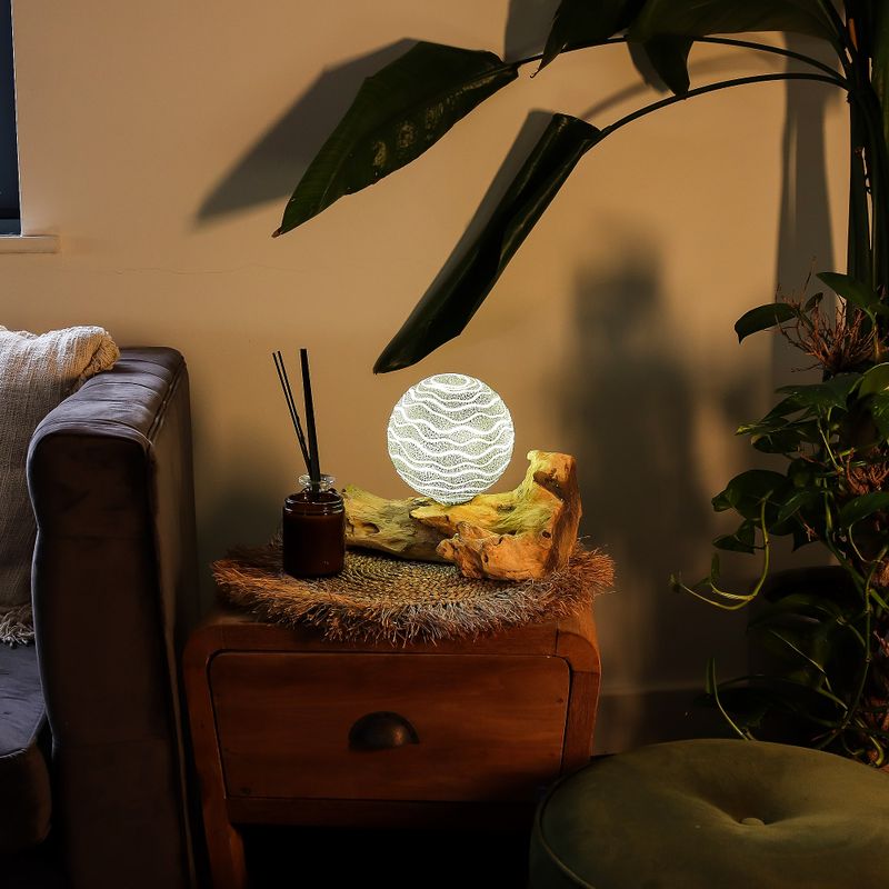 Drift Glow Lampion s Drvenom Bazom – Siva Luna