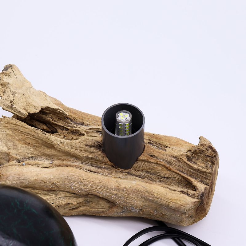 DriftGlow lampion – Smaragdno pukotinsko sjenilo s drvenom bazom