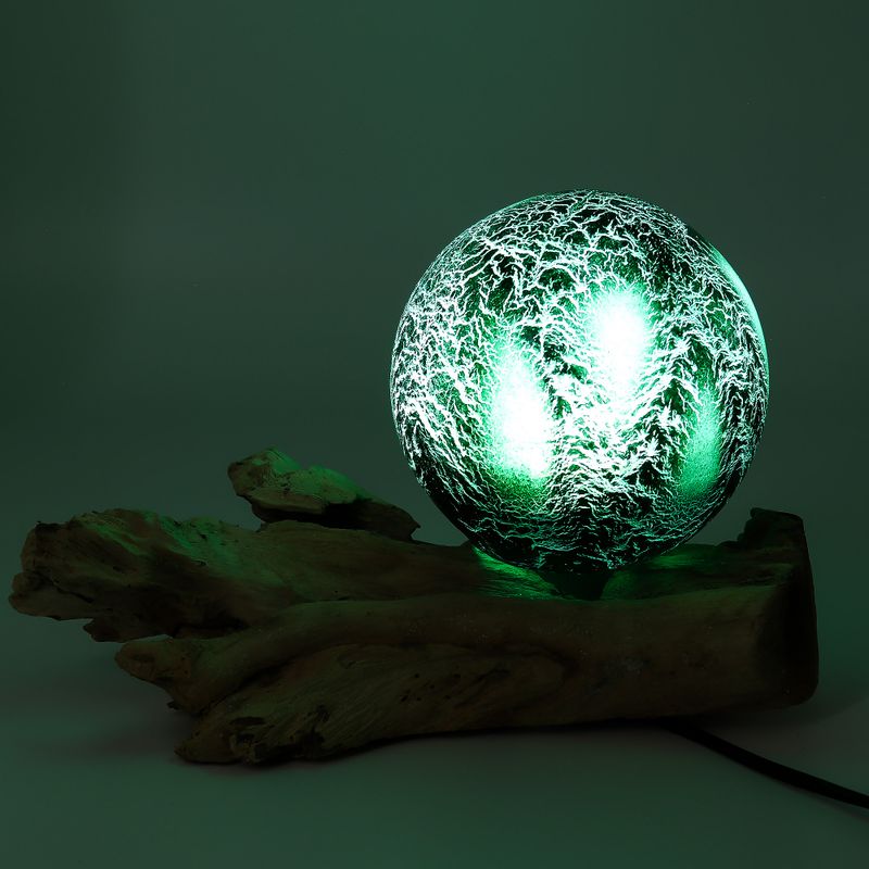 DriftGlow lampion – Smaragdno pukotinsko sjenilo s drvenom bazom