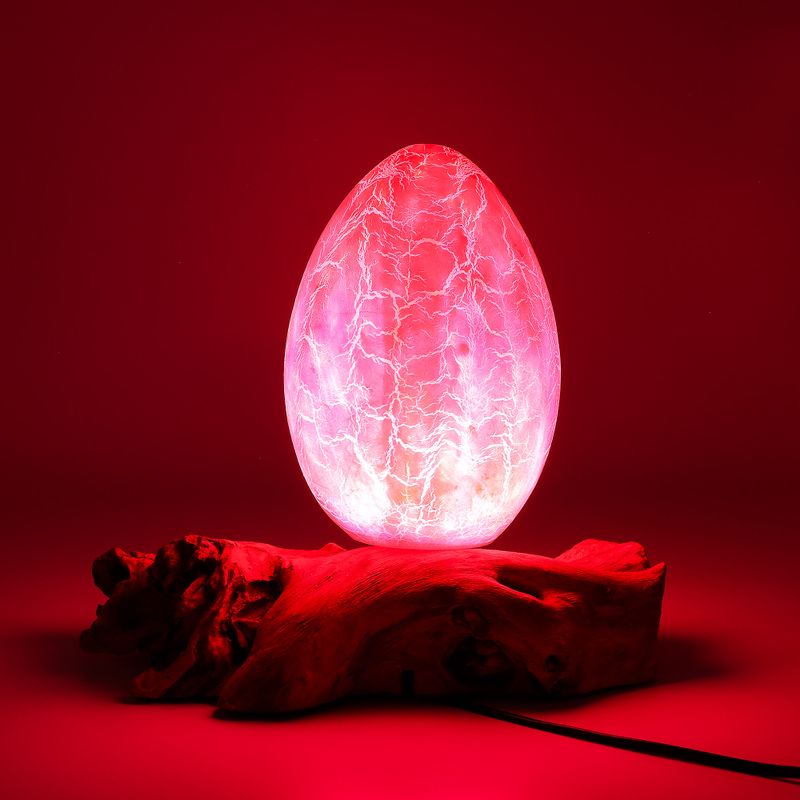 DriftGlow lampion – Pukotinsko sjenilo u obliku vatrenog jajeta, narančasto, s drvenom bazom