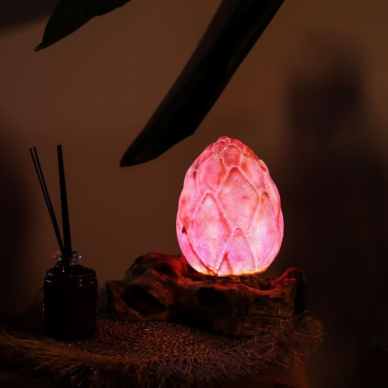 DriftGlow lampion – Ružičasti lotos s efektom pukotina i drvenom bazom