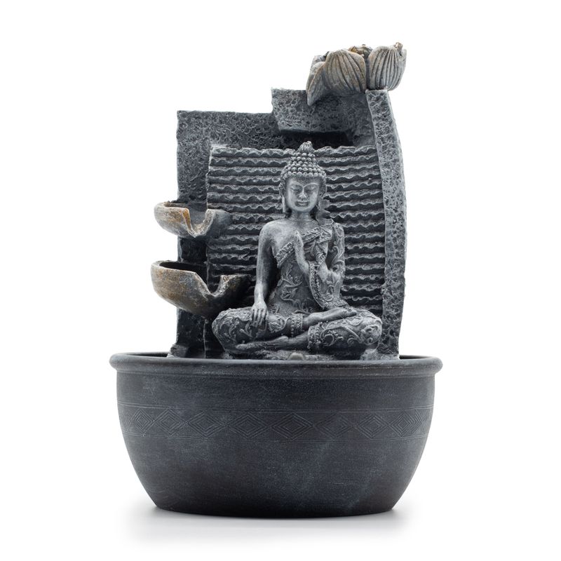 Sobna fontana – Buda s lotos cvijetom i kaskadnim posudama (19x19x28 cm)