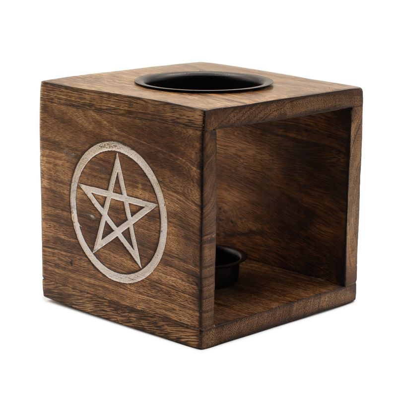 Veliki Kockasti Grijač Ulja od Drva Manga - Pentagram