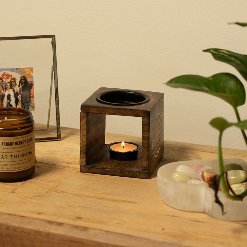 Kockasti Grijač Ulja od Drva Manga - Yin Yang
