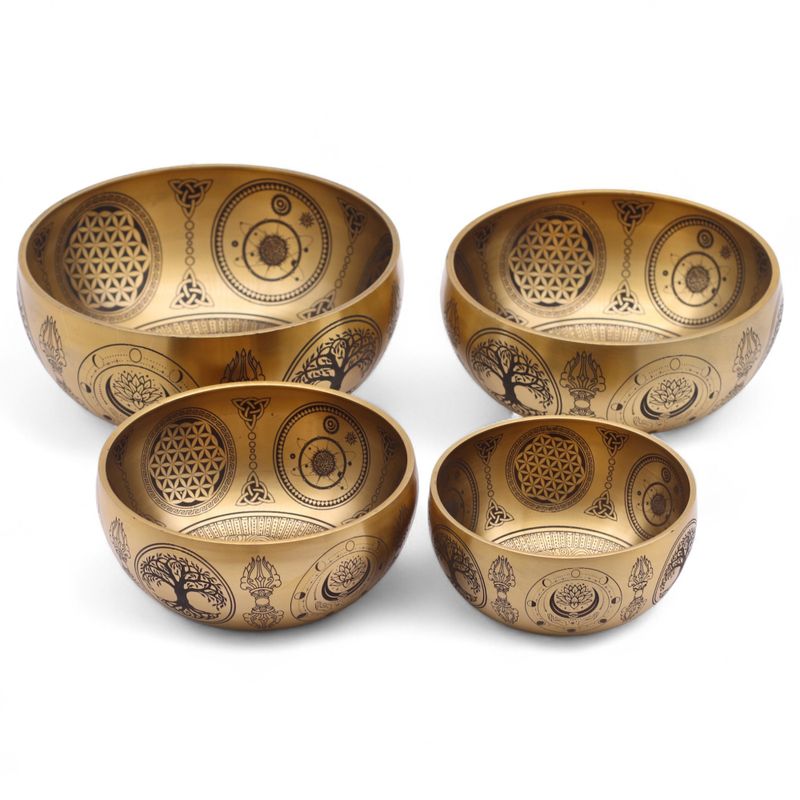 Ugravirani Buda od Čistog Mesinga – Set od 4 – Približno 3,85kg