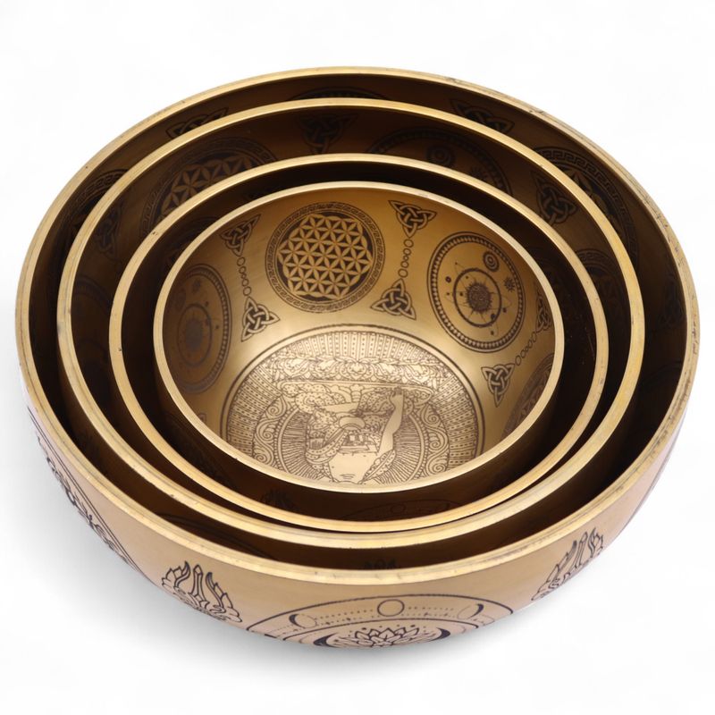 Ugravirani Buda od Čistog Mesinga – Set od 4 – Približno 3,85kg