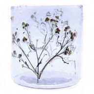 Stakleni držač za svijeće s prirodnim cvijećem – Ravni – Margarita (8x8cm)