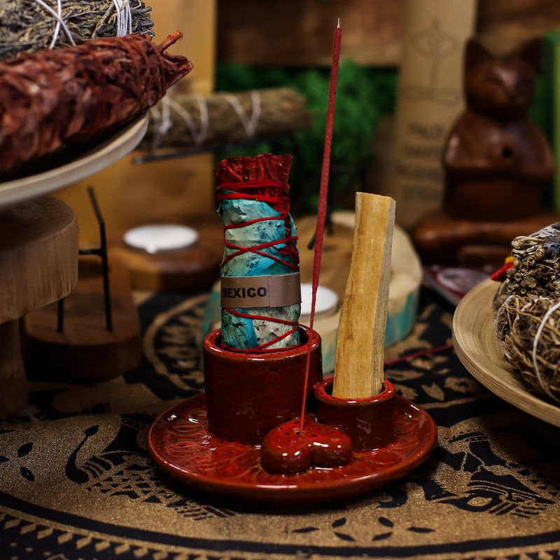 Držač za palo santo štapić & svežanj za kađenje – Crvena sa sjajnim srcem