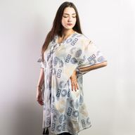 Nomad Sari On the Med Kolekcija - Kaftan - Zlatna & Plava s Grčkim Motivima - Ručno Oslikano