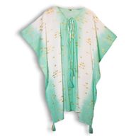 Nomad Sari On the Med Kolekcija - Kaftan - Bijela & Tirkizna i Dizajn Zlatne Ribice