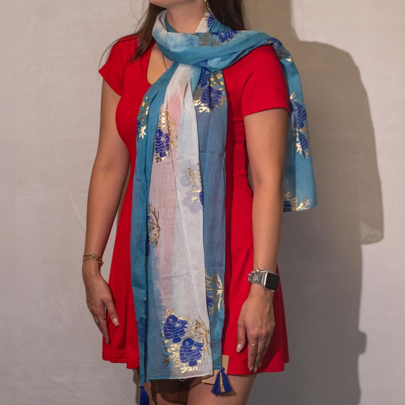 Nomad Sari  - Ljetna šal -  180x50cm - Aqua Fish - Sea Blue