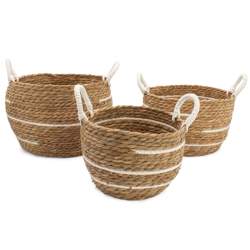 Velike košare od pamuka i morske trave - prirodne pruge - set od 3 (32.5cm 29.5cm 24cm)