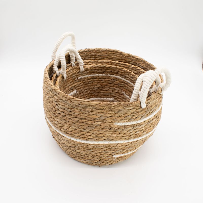 Velike košare od pamuka i morske trave - prirodne pruge - set od 3 (32.5cm 29.5cm 24cm)