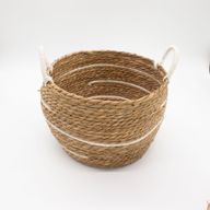 Velike košare od pamuka i morske trave - prirodne pruge - set od 3 (32.5cm 29.5cm 24cm)