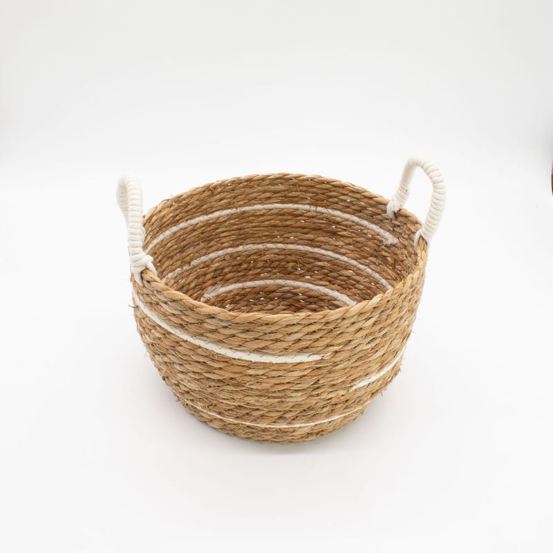 Velike košare od pamuka i morske trave - prirodne pruge - set od 3 (32.5cm 29.5cm 24cm)
