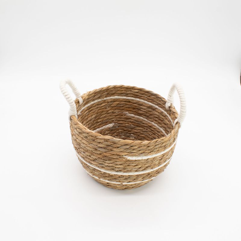 Velike košare od pamuka i morske trave - prirodne pruge - set od 3 (32.5cm 29.5cm 24cm)