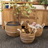 Velike košare od pamuka i morske trave - prirodne pruge - set od 3 (32.5cm 29.5cm 24cm)