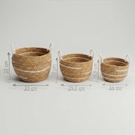 Velike košare od pamuka i morske trave - prirodne pruge - set od 3 (32.5cm 29.5cm 24cm)