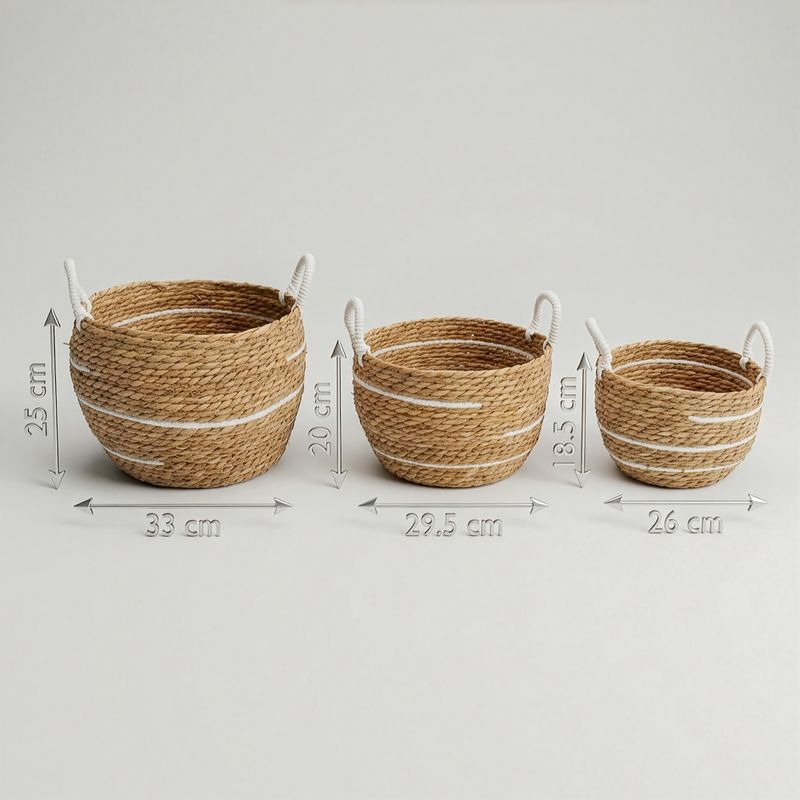 Velike košare od pamuka i morske trave - prirodne pruge - set od 3 (32.5cm 29.5cm 24cm)