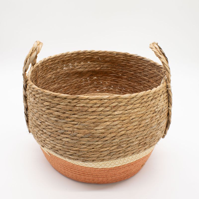 Velike košare od slame i morske trave - prirodna i narančasta - set od 3