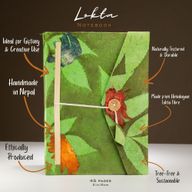 Velika Lokta bilježnica - upečatljiv cvjetni dizajn - 21×15cm, 45 listova s knjižnom oznakom – mahovinasto zelena