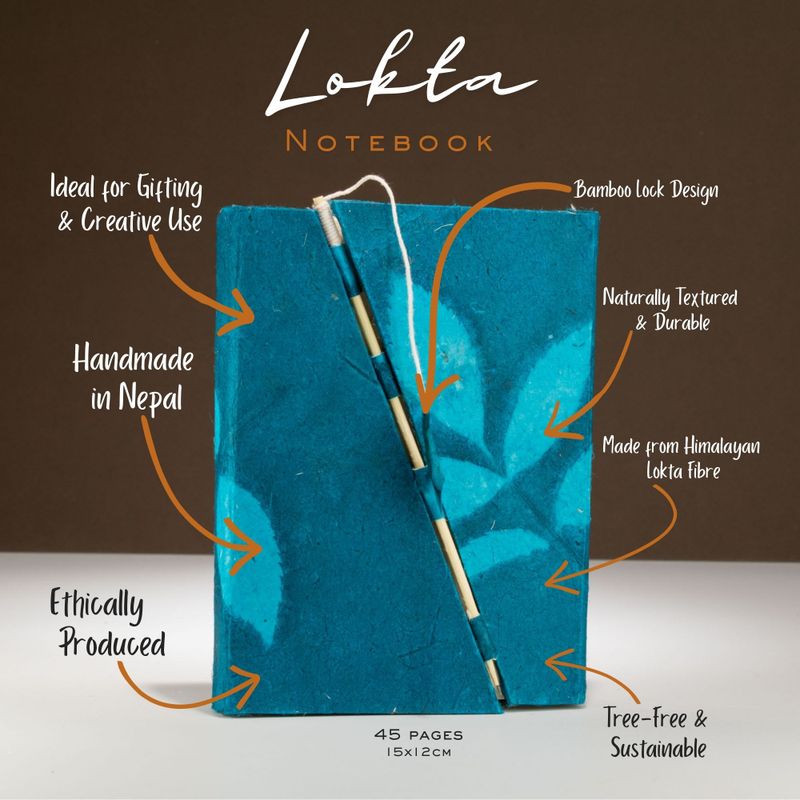 Srednja Lokta Bold Floral Bamboo Lock Bilježnica Velika (15x12 cm) - 45 listova - Noćno plava