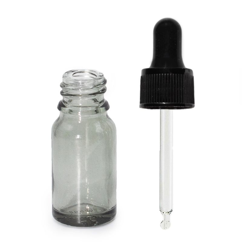Staklena Bočica u Dimnoj Sivoj Boji, 10ml, s crnom pipetom