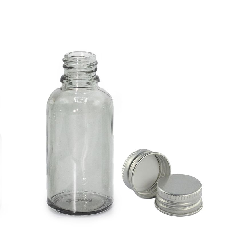 30 ml staklena bočica s kapaljkom, dimno siva boja, s aluminijskim poklopcem