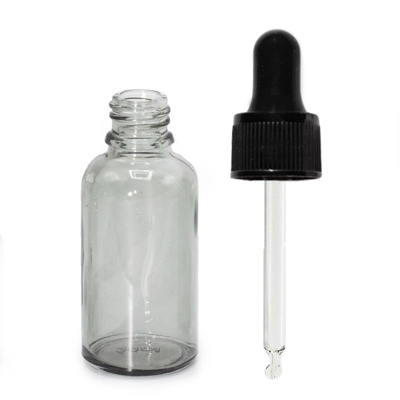 Staklena Bočica u Dimnoj Sivoj Boji, 30ml, s crnom pipetom