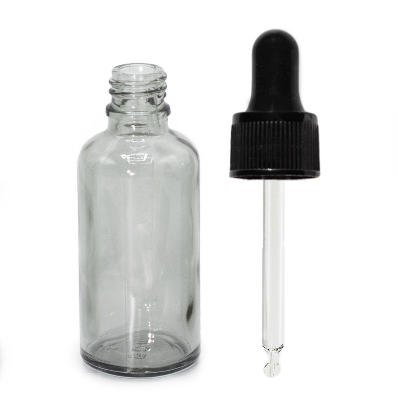 Staklena Bočica u Dimnoj Sivoj Boji, 50ml, s crnom pipetom