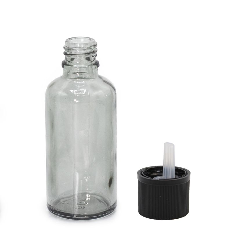 Staklena Bočica s Kapaljkom u Dimnoj Sivoj Boji, 50ml, sa sigurnosnim čepom
