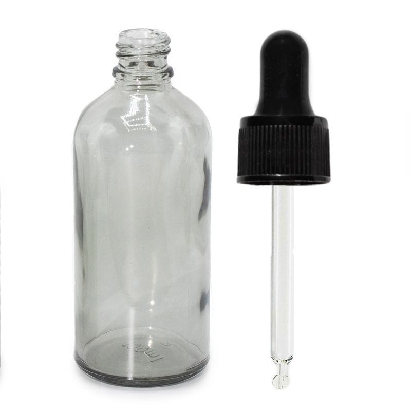 Staklena Bočica u Dimnoj Sivoj Boji, 100ml, s crnom pipetom