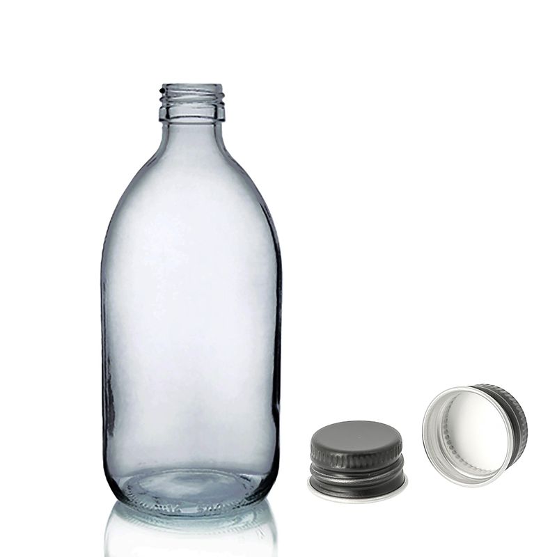 Dimljeno Siva Staklena Farmaceutska Boca s Aluminijskim Crnim Čepom 250ml