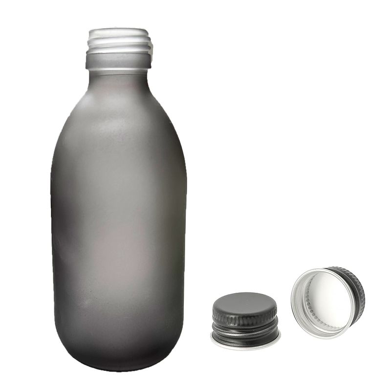 Matirano Siva Staklena Farmaceutska Boca s Aluminijskim Crnim Čepom 300ml