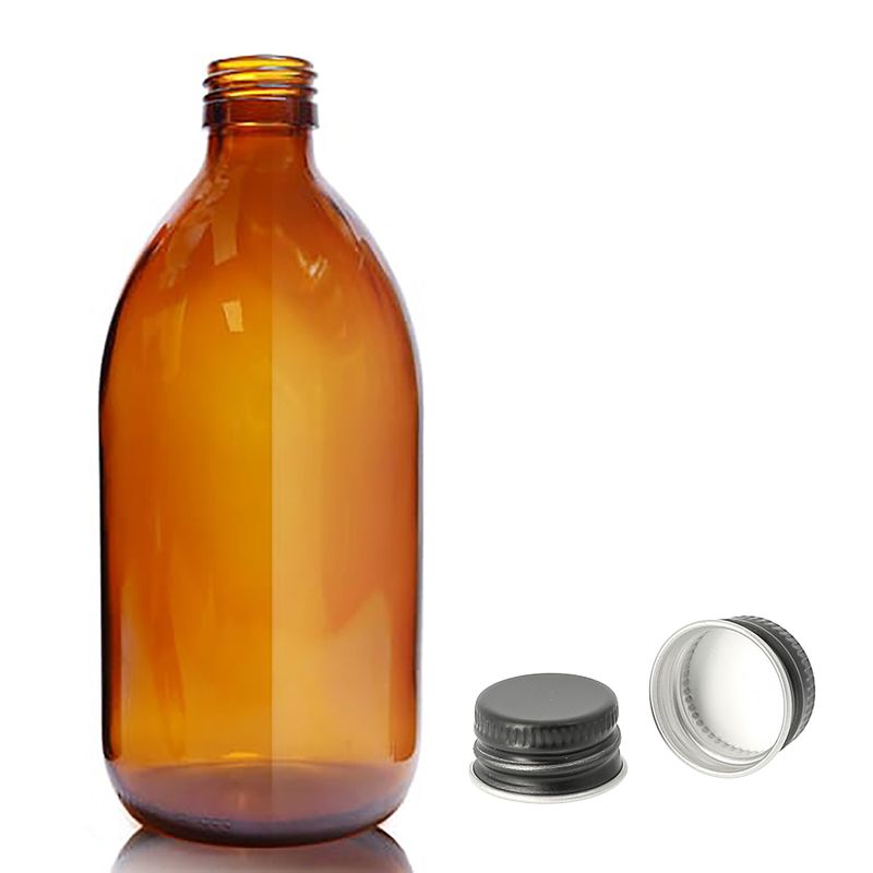 Jantarna Staklena Farmaceutska Boca s Aluminijskim Crnim Čepom 500ml