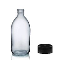 Dimljeno Siva Staklena Farmaceutska Boca s Crnim Plastičnim Čepom 250ml