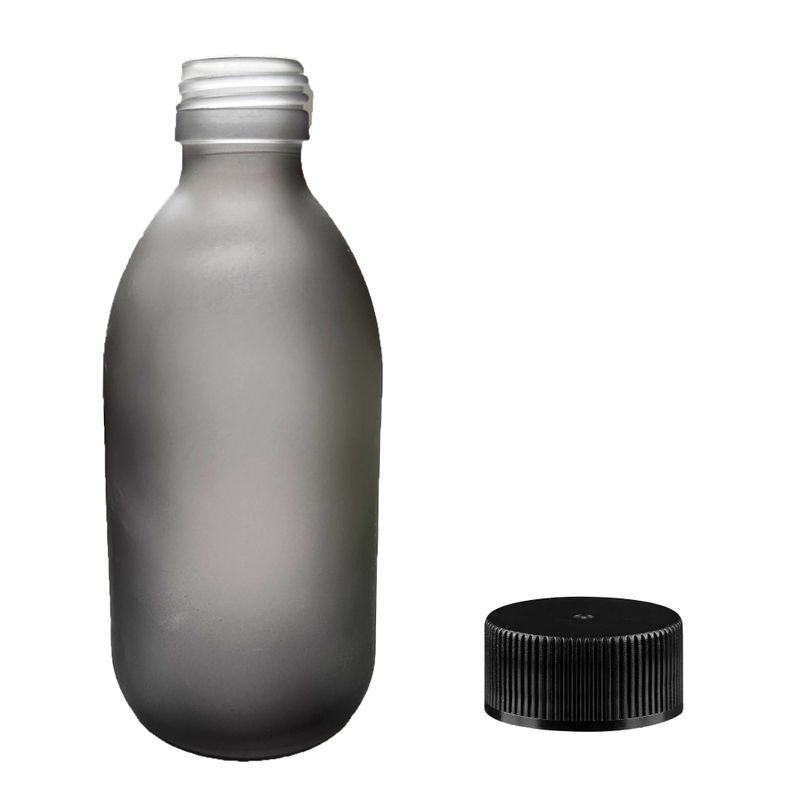 Matirano Siva Staklena Farmaceutska Boca s Crnim Plastičnim Čepom 300ml