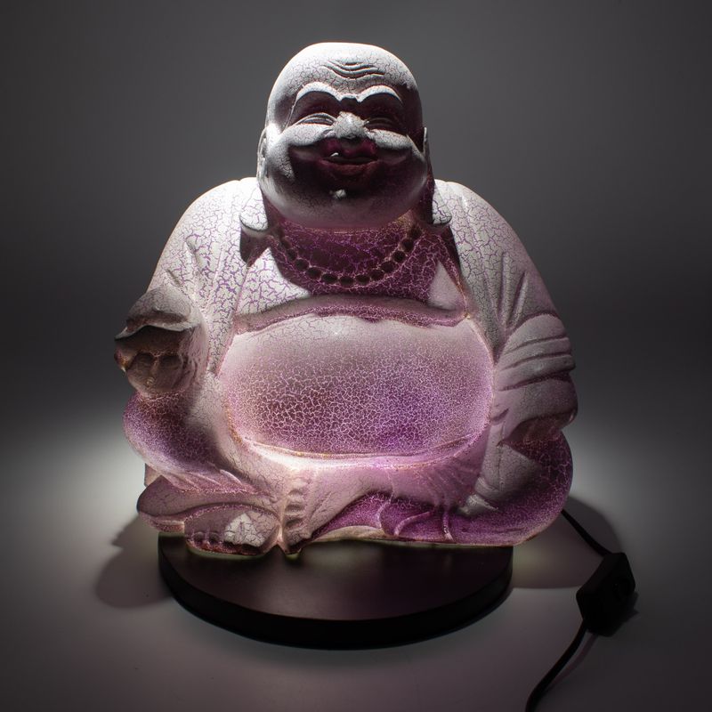 Lampa s likom nasmijanog Bude Lavander Crackle - Okruglo postolje