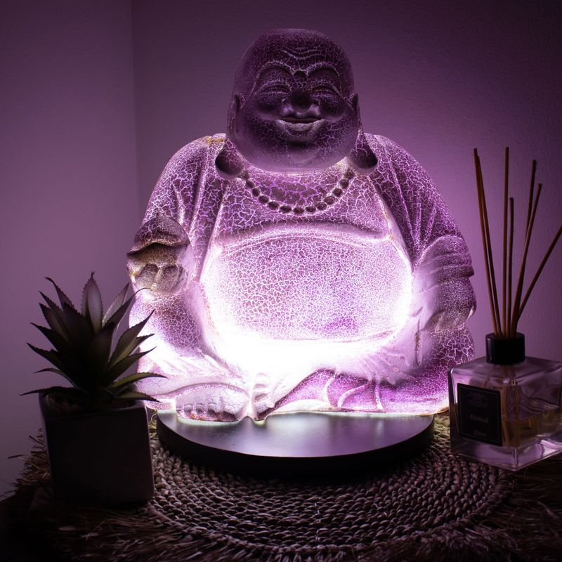 Lampa s likom nasmijanog Bude Lavander Crackle - Okruglo postolje