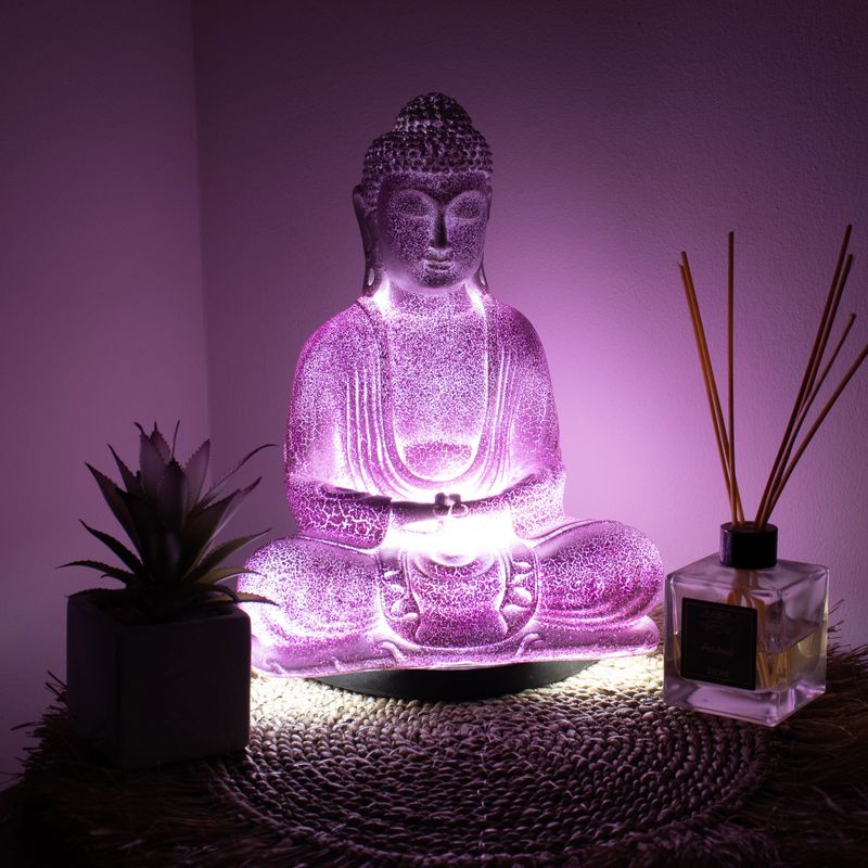 Lampa s likom meditativnog Bude Lavander Crackle - Ovalno postolje