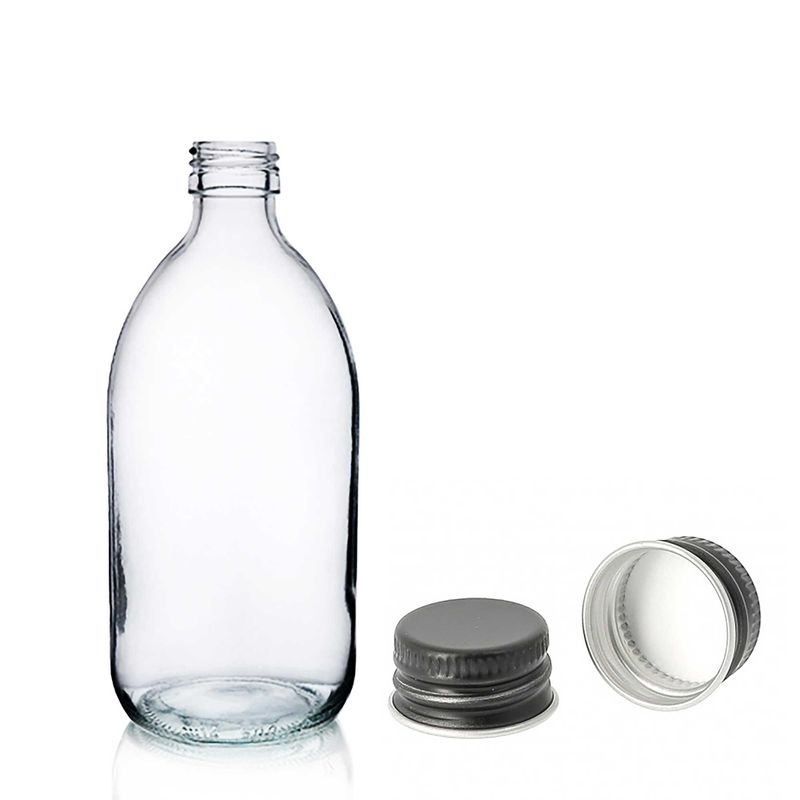 Farmaceutska Boca od Prozirnog Stakla s Crnim Aluminijskim Čepom 150ml