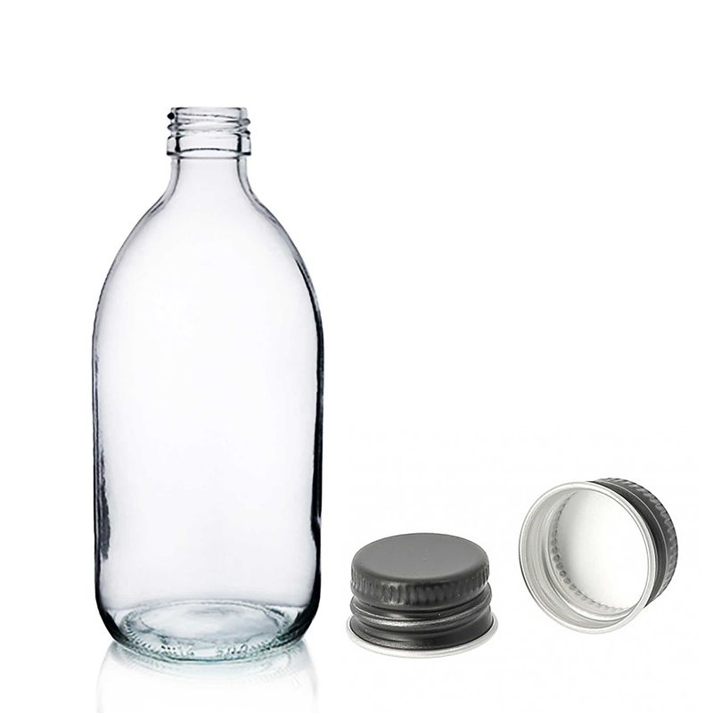 Farmaceutska Boca od Prozirnog Stakla s Crnim Aluminijskim Čepom 200ml