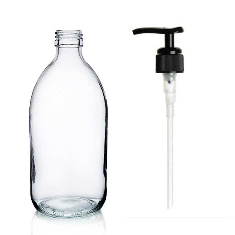 Farmaceutska Boca od Prozirnog Stakla s Crnom Plastičnom Pumpicom 300ml