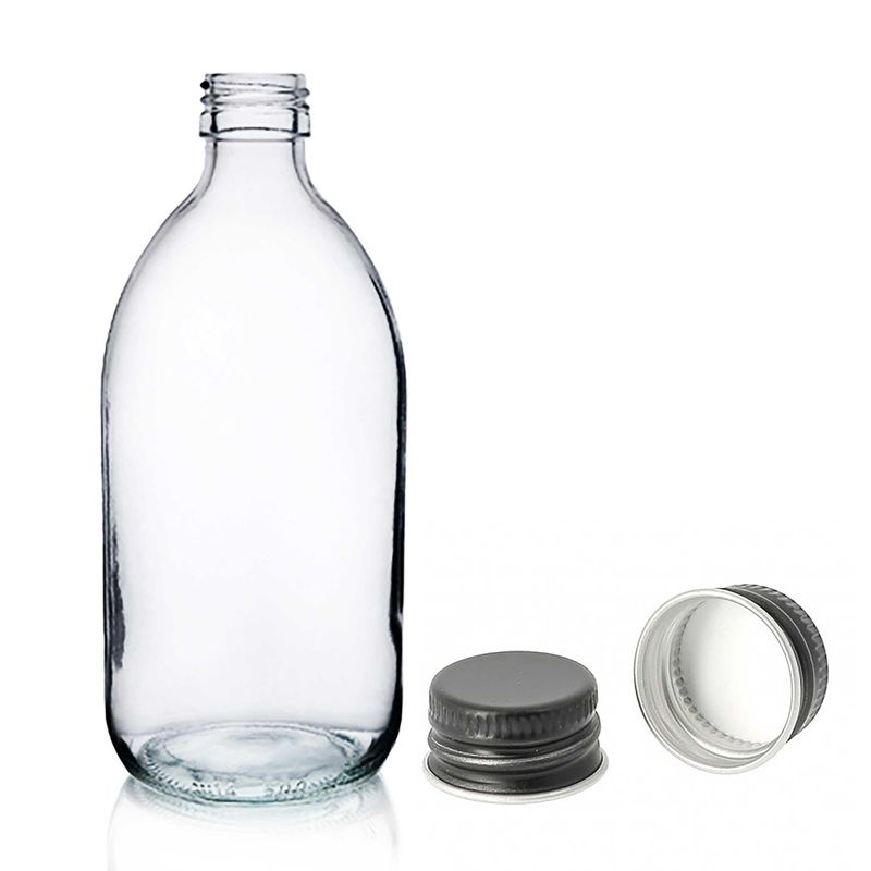 Farmaceutska Boca od Prozirnog Stakla s Crnim Aluminijskim Čepom 500ml