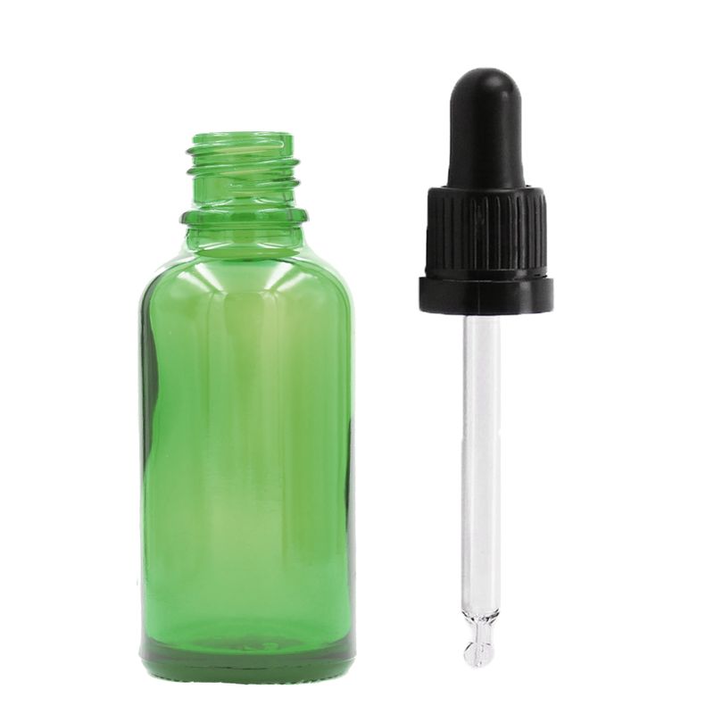 Zelena Staklena Bočica s Crnom T/E Pipetom 30ml