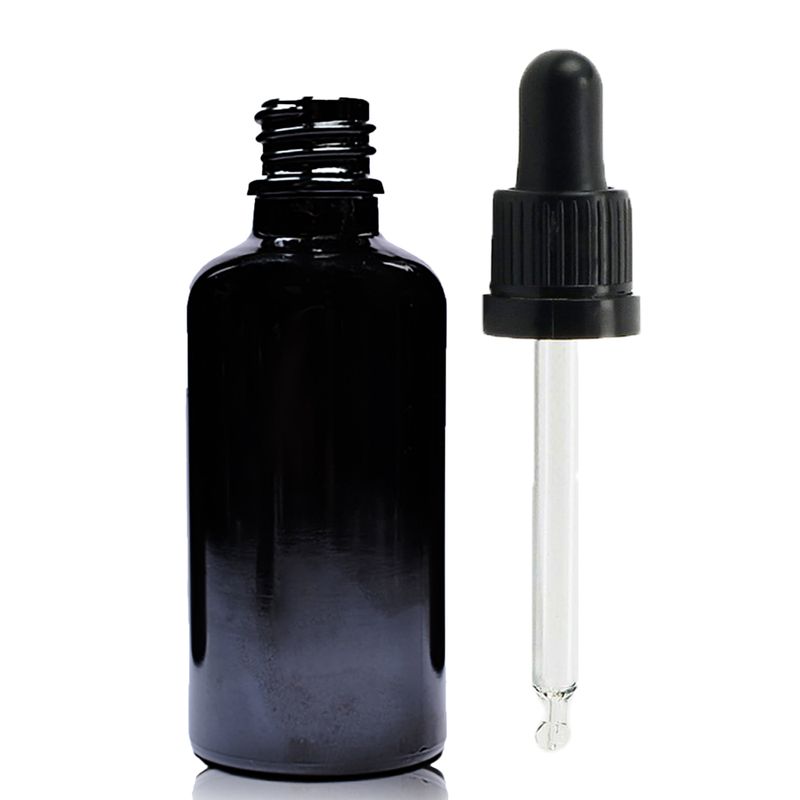 Crna Staklena Bočica s Crnom T/E Pipetom 50ml