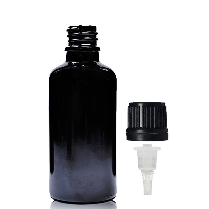 Crna Staklena Bočica s Čepom i Kapaljkom 50ml
