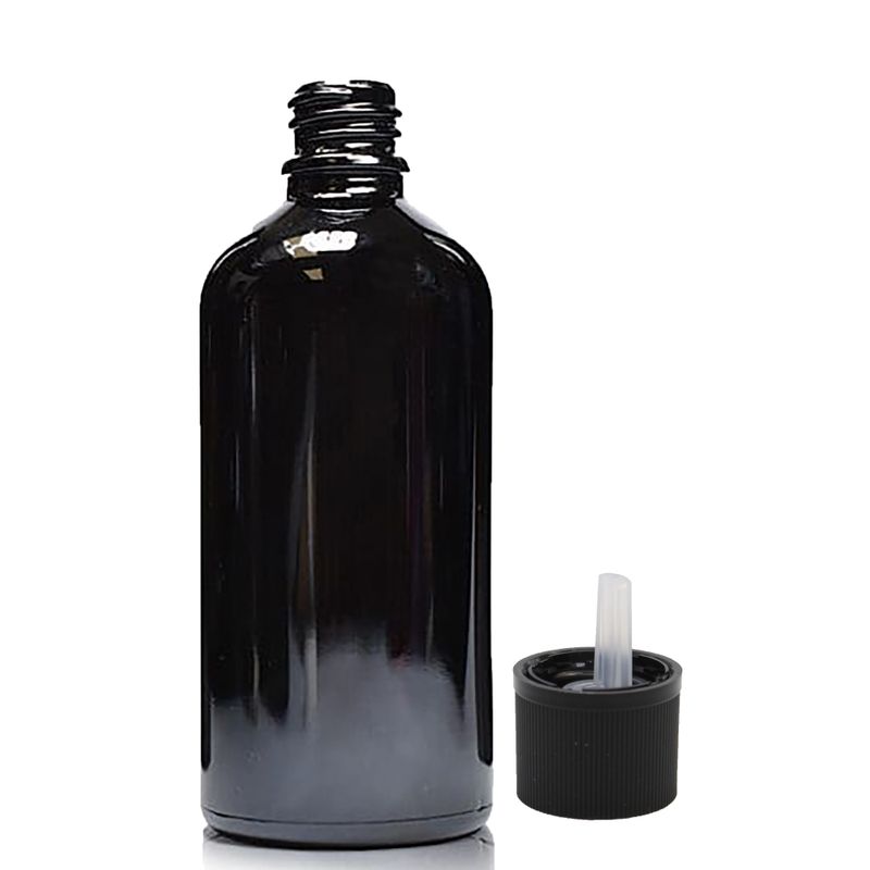 Crna Staklena Bočica sa Sigurnosnim Čepom za Djecu 100ml