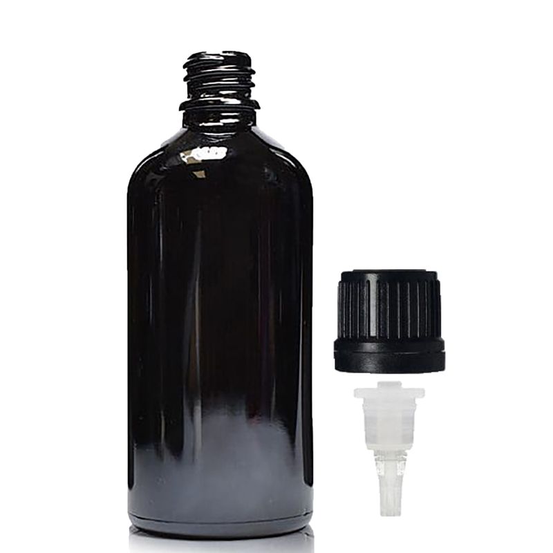 Crna Staklena Bočica s Čepom i Kapaljkom 100ml